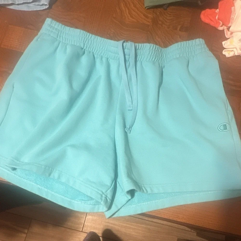 Champion Men's XL Blue Knit Athletic Shorts Drawstring Elastic Waist Logo